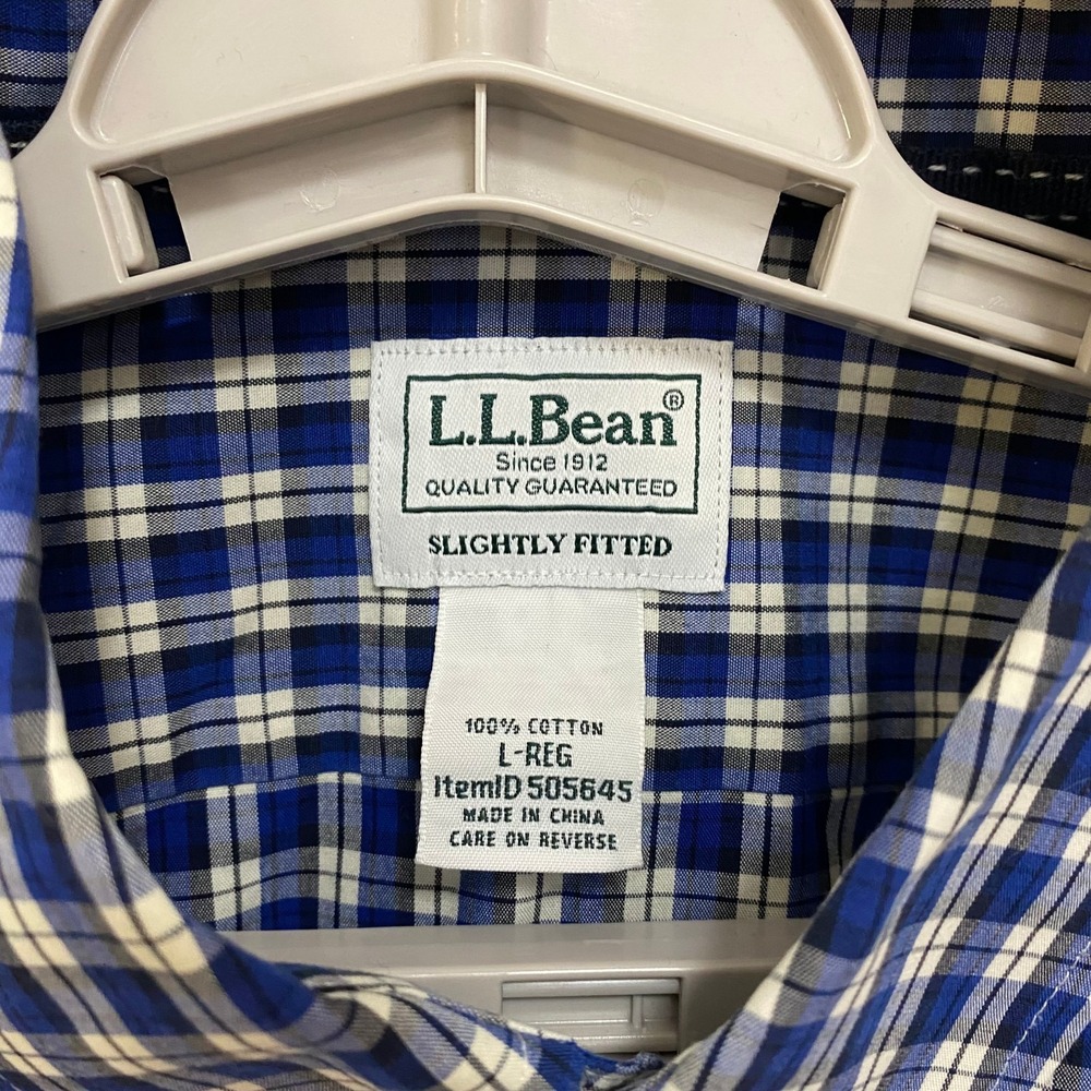 LL BEAN Men's Large Regular Blue Plaid Long Sleeve 100% Cotton Button Down Shirt - Picture 4 of 7